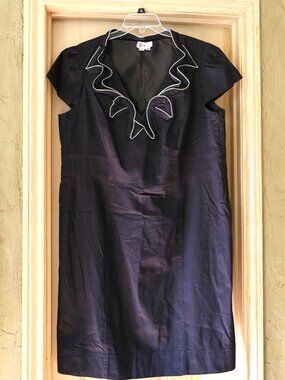 EUC London Times Denim Sheath Dress Ruffled Collar Size 20W